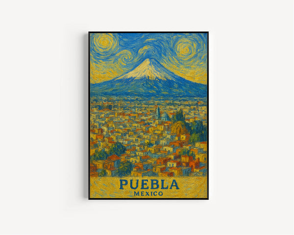 Puebla Print, Puebla Photo Poster, Puebla Travel Wall Art, Puebla Map Print, Puebla Van Gogh Style Print, Puebla Wall Décor, Mexico