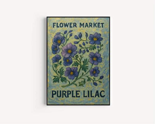 Purple Lilac Flower Market Art Print, Botanical Pastel Wall Art, Purple Lilac Artwork for Home Decor, C31-338