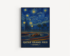 Qatar Grand Prix Poster – Stunning Formula 1 Night Race at Lusail Circuit with Desert Backdrop