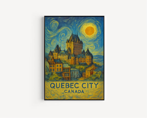 Quebec City Poster Print, Quebec City Travel Poster, Quebec City Van Gogh Style Wall Art, Quebec City, Canada