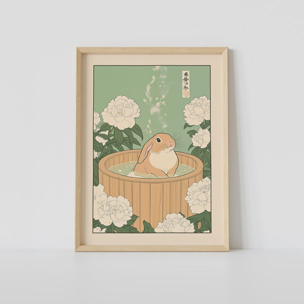 Rabbit in a Bathtub Print, Japanese Bathroom Wall Art, Rabbit Wall Art, Japandi Art, Relaxing Poster, Japanese Wall Decor, Bathroom Decor 1866863019
