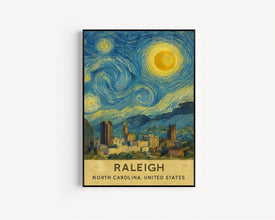 Raleigh Poster Print, Raleigh Travel Poster, Raleigh Van Gogh Style Wall Art, Raleigh, North Carolina, United States