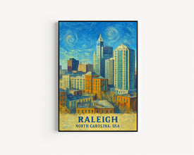 Raleigh Print, Raleigh Photo Poster, Raleigh Travel Wall Art, Raleigh Map, Raleigh Van Gogh Style, Raleigh Wall Décor, North Carolina, USA