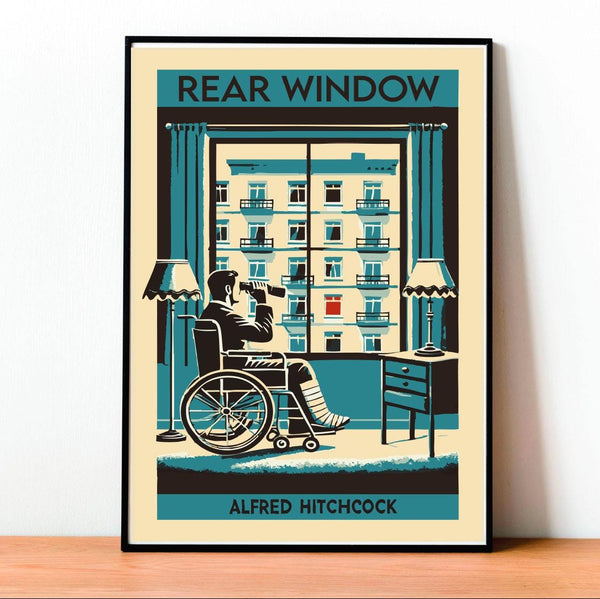 Rear Window Poster, Alfred Hitchcock Wall Art, Vintage Movie Print, Thriller Home Decor, Handmade Retro Illustration, Film Noir Poster 1892418115