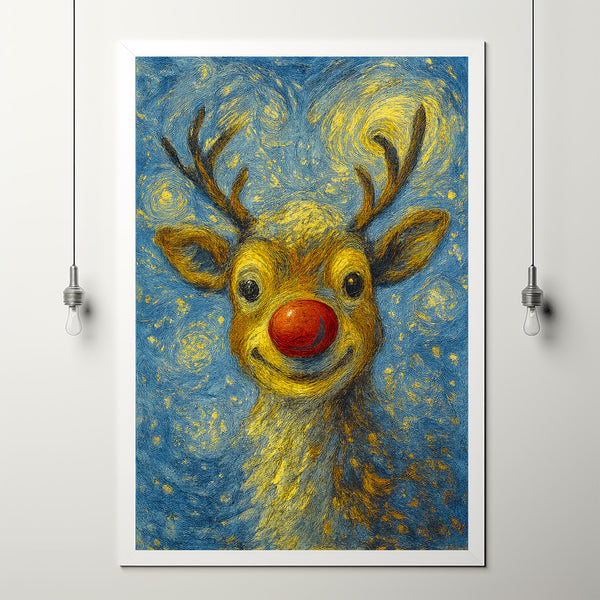 Reindeer Christmas Wall Art, Rudolph Oil Painting for Christmas Wall Decor, Vintage Christmas