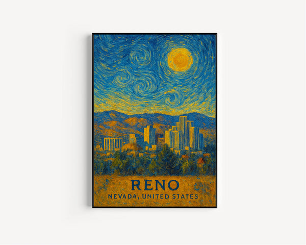 Reno Poster Print, Reno Travel Poster, Reno Van Gogh Style Wall Art, Reno, Nevada, United States