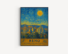 Reno Poster Print, Reno Travel Poster, Reno Van Gogh Style Wall Art, Reno, Nevada, United States