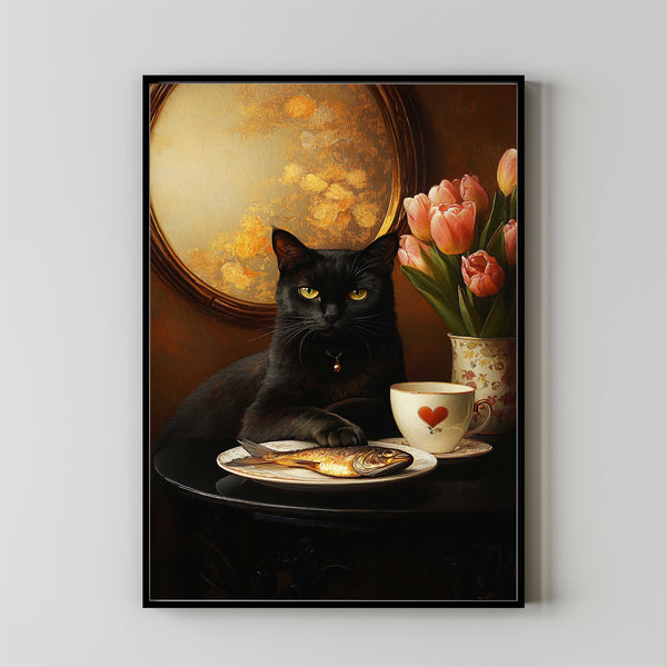 Retro Ginger Cat & Coffee Wall Art Print, TeaCups Vintage Kitchen Decor, Dining Room Artwork 4