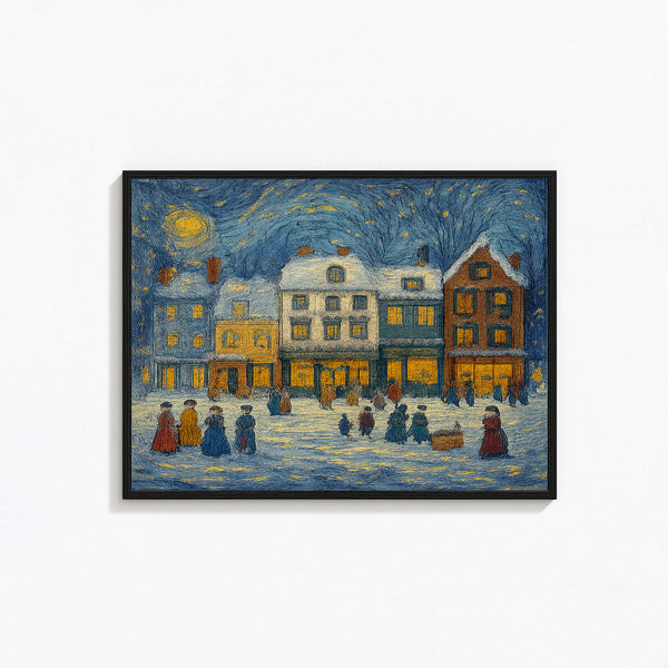 Retro Christmas Town Art Cheerful Winter Holiday