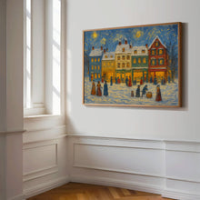 Retro Christmas Town Art Cheerful Winter Holiday Print