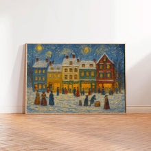 Retro Christmas Town Art Cheerful Winter Holiday Print