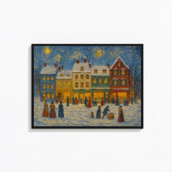 Retro Christmas Town Art Cheerful Winter Holiday Print