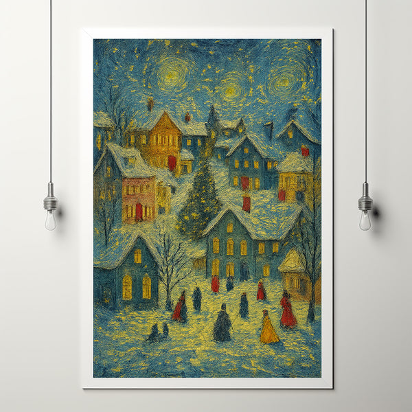 Retro Christmas Town Print Vintage Holiday Wall Art