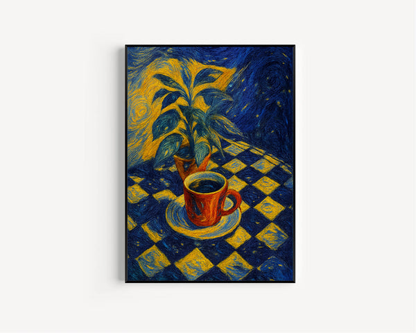 Retro Coffee Shop Print, Retro Cafe, Coffee Art, Checkerboard Tiles, Food Drink Kitchen Poster, Dining Room Art, Coffee Lover Gift, Vintage