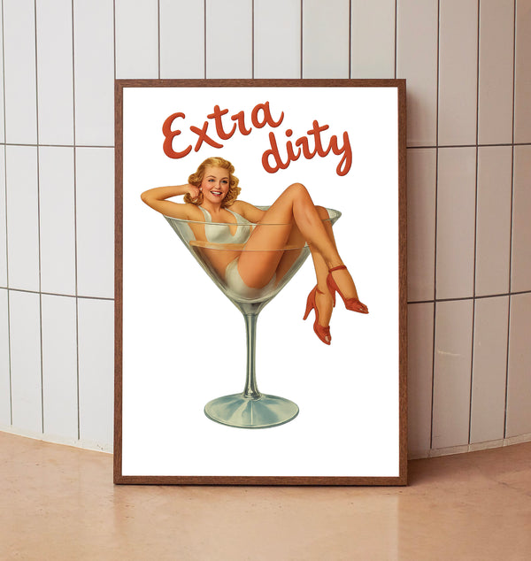 Retro Extra Dirty Martini Vintage Art Print for Bar Cart Decor Surreal Vintage Cocktail Art Postert