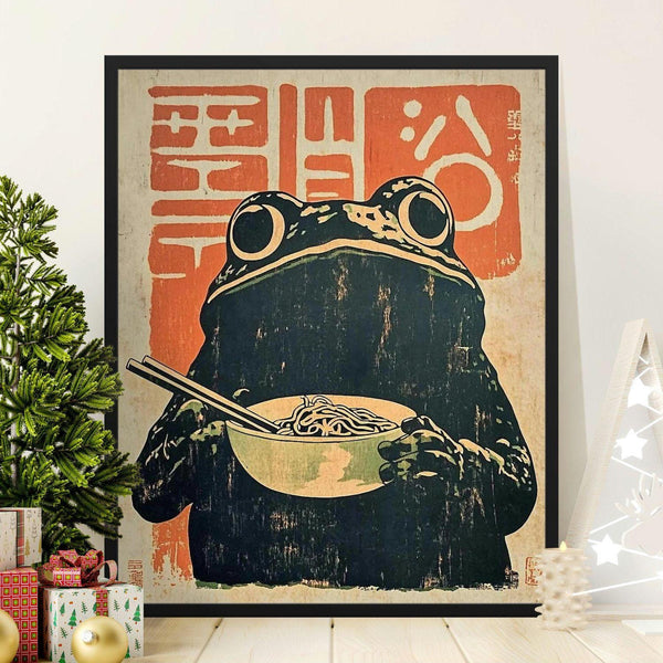 Retro Frog Ramen Poster, Frog Eating Ramen Print, Ramen Noodles Wall Art, Quirky Kitchen Decor, Japanese Inspired Poster, Unique Wall Art 1816500506