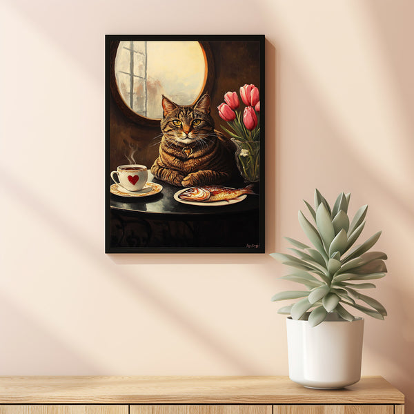 Retro Ginger Cat & Coffee Wall Art Print, TeaCups Vintage Kitchen Decor, Dining Room Artwork 3