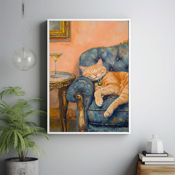 Retro Ginger Cat & Coffee Wall Art Print, TeaCups Vintage Kitchen Decor, Dining Room Artwork, Still Life Painting 5