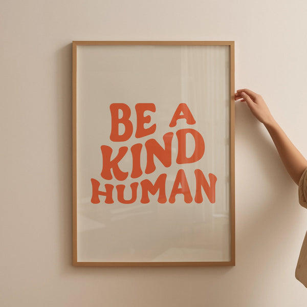 Retro Groovy Wall Art, Be a Kind Human Print, Digital Download print, Printable art, Retro Orange poster, Wall Decor, Inspirational print 1481339466