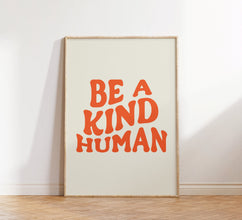 Retro Groovy Wall Art, Be a Kind Human Print, Digital Download print, Printable art, Retro Orange poster, Wall Decor, Inspirational print 1481339466