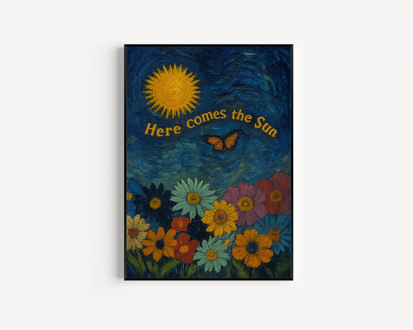 Retro Here Comes The Sun Print - Retro Art, Groovy Floral, 1970s 1960s, Bright Bold, Hippie Flowers, Positive Affirmation, Sunshine, Summer