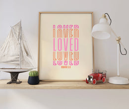 Retro Quote Wall Print, Christian Poster, Loved Print, Roman Bible Verse, Groovy Print, Inspirational print, Digital Download, Wall Decor 1584056359