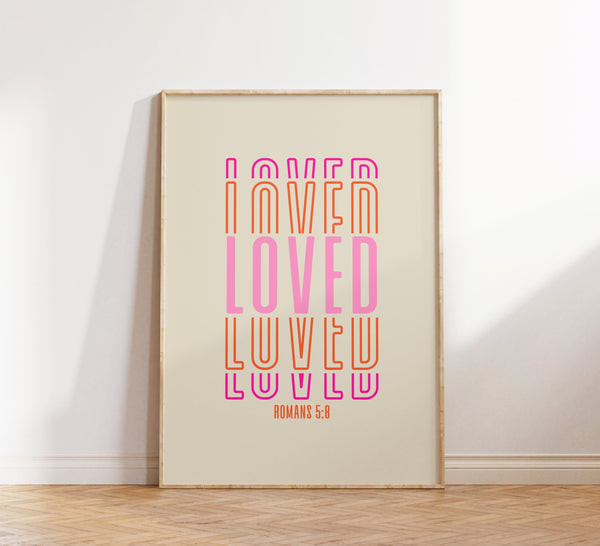 Retro Quote Wall Print, Christian Poster, Loved Print, Roman Bible Verse, Groovy Print, Inspirational print, Digital Download, Wall Decor 1584056359