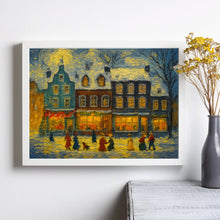 Retro Snowy Town Christmas Art Winter Farmhouse Print