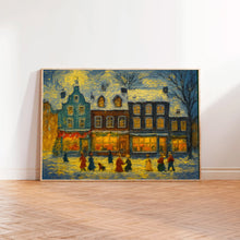 Retro Snowy Town Christmas Art Winter Farmhouse Print