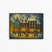 Retro Snowy Town Christmas Art Winter Farmhouse Print