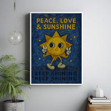 Retro Sunshine Character Peace, Love and Sunshine - Keep Shining, Retro Cartoon, Red Pink, Love, Fun Bold Colourful Home Poster, 80s 90s Art