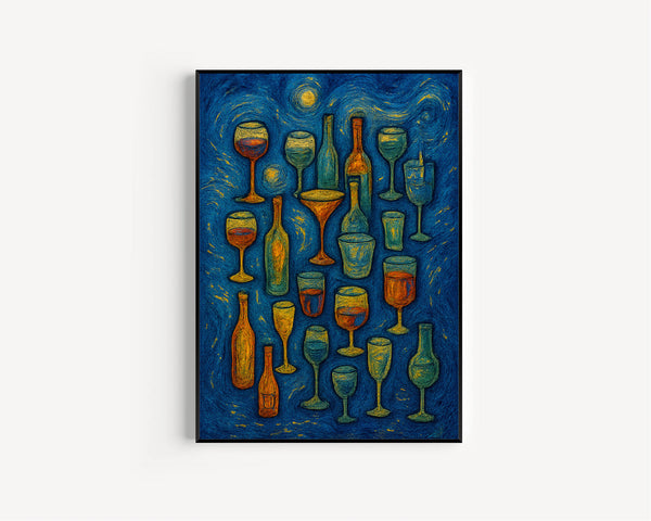 Retro Wine Glasses Trendy Print, Wine Illustration, Bar Cart Art, Trendy Aesthetic Hand Drawn Doodle, Dining Room Kitchen Maximalist Decor