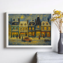 Retro Winter Village Print Vintage Christmas Town