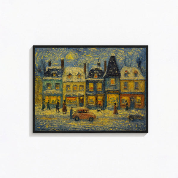 Retro Winter Village Print Vintage Christmas Town