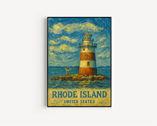 Rhode Island Print, Rhode Island Photo Poster, Rhode Island Travel Wall Art, Rhode Island Map Print, Rhode Island Van Gogh Style, United States