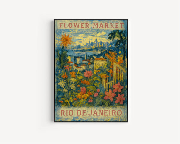 Rio De Janeiro Flower Market Poster, Wall Decor, Brazil Floral Illustration, Botanical Gallery Wall Art, Gift For Friend, Travel Poster