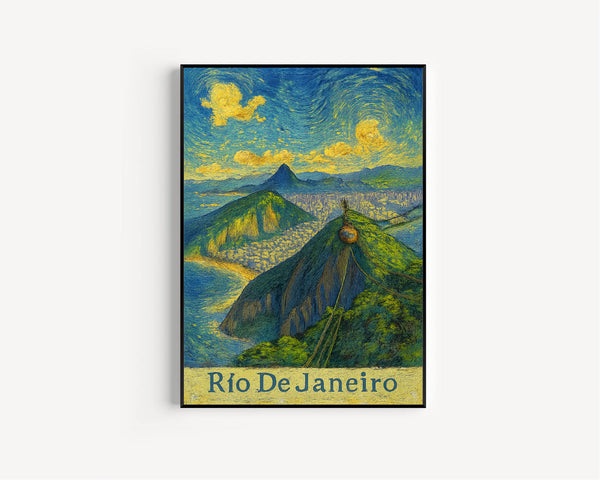 Rio de Janeiro Brazil, Van Gogh Style, Canvas, Poster, Cityscape Art, Travel Print, Home Decor, Wall Art, Framed Art, Unframed Art