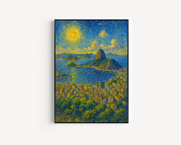 Rio de Janeiro, Brazil, Van Gogh Style, Canvas, Poster, Cityscape Art, Travel Print, Wall Decor, Coastal View, Landmark