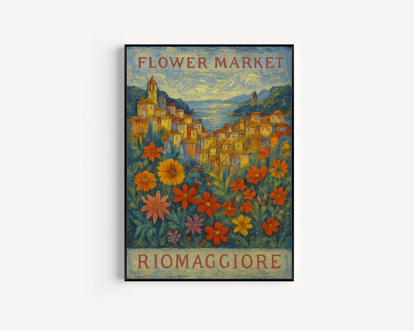 Riomaggiore Flower Market Poster, Wall Decor, Italy Floral Illustration, Botanical Gallery Wall Art, Gift For Friend, Travel Poster, Modern