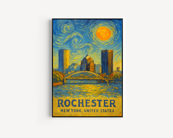 Rochester Poster Print, Rochester Travel Poster, Rochester Van Gogh Style Wall Art, Rochester, New York, United States