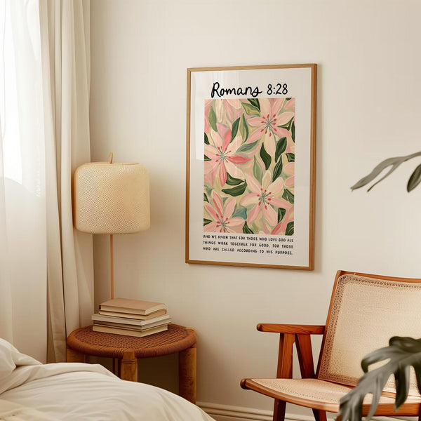 Romans 828 Print, Flower Market Print, Christian Wall Art, Bible Verse Poster, Digital Download, Spring Wall Art, Floral Prints 1869227974