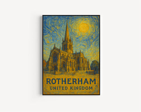 Rotherham Poster Print, Rotherham Travel Poster, Rotherham Van Gogh Style Wall Art, Rotherham, United Kingdom