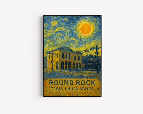 Round Rock Poster Print, Round Rock Travel Poster, Round Rock Van Gogh Style Wall Art, Round Rock, Texas, United States
