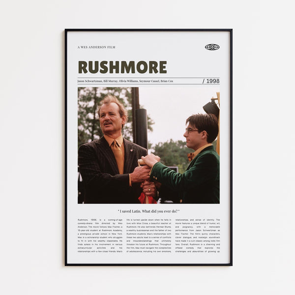 Rushmore, Wes Anderson, Retro Movie Poster, Custom Movie Poster Print 4421170111