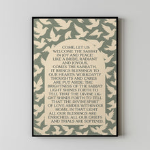 Sabbath Ritual Prayer Print Religious Wall Art Decor for Sabbath  Mid Century Sage Green Bird Art, Religious Gift  Print or Canvas