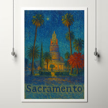 Sacramento California Poster, Canvas Print, USA, Cityscape Architecture, Neon Sign, Palm Trees, City Lights, Home Decor