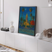 Sacramento California Poster, Canvas Print, USA, Cityscape Architecture, Neon Sign, Palm Trees, City Lights, Home Decor