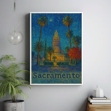 Sacramento California Poster, Canvas Print, USA, Cityscape Architecture, Neon Sign, Palm Trees, City Lights, Home Decor