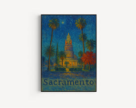 Sacramento California Poster, Canvas Print, USA, Cityscape Architecture, Neon Sign, Palm Trees, City Lights, Home Decor