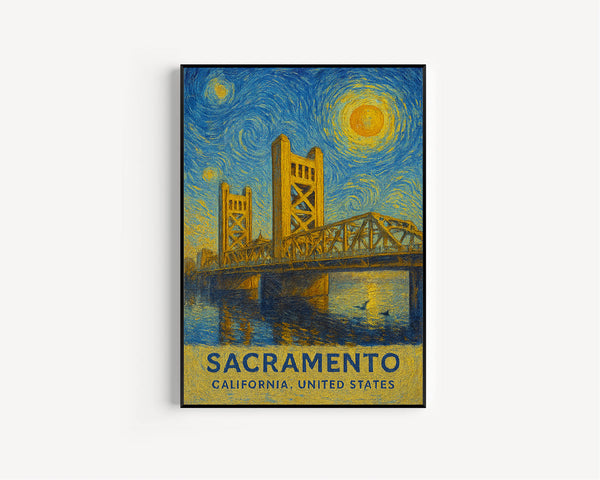 Sacramento Poster Print, Sacramento Travel Poster, Sacramento Van Gogh Style Wall Art, Sacramento, California, United States